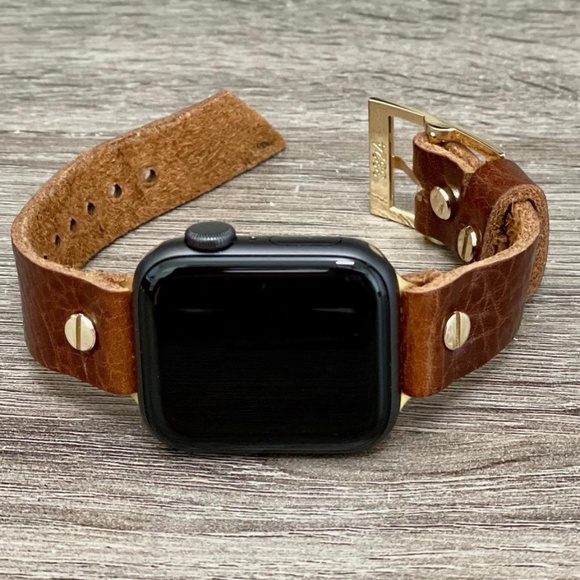 Brown Grain Leather Strap Band Gold Jewelry Apple Watch Series 7 Women Bracelet main image 8